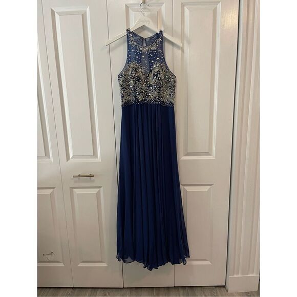 Faviana Glamour navy beaded gown Labeled Size 12 but altered - Picture 4 of 12